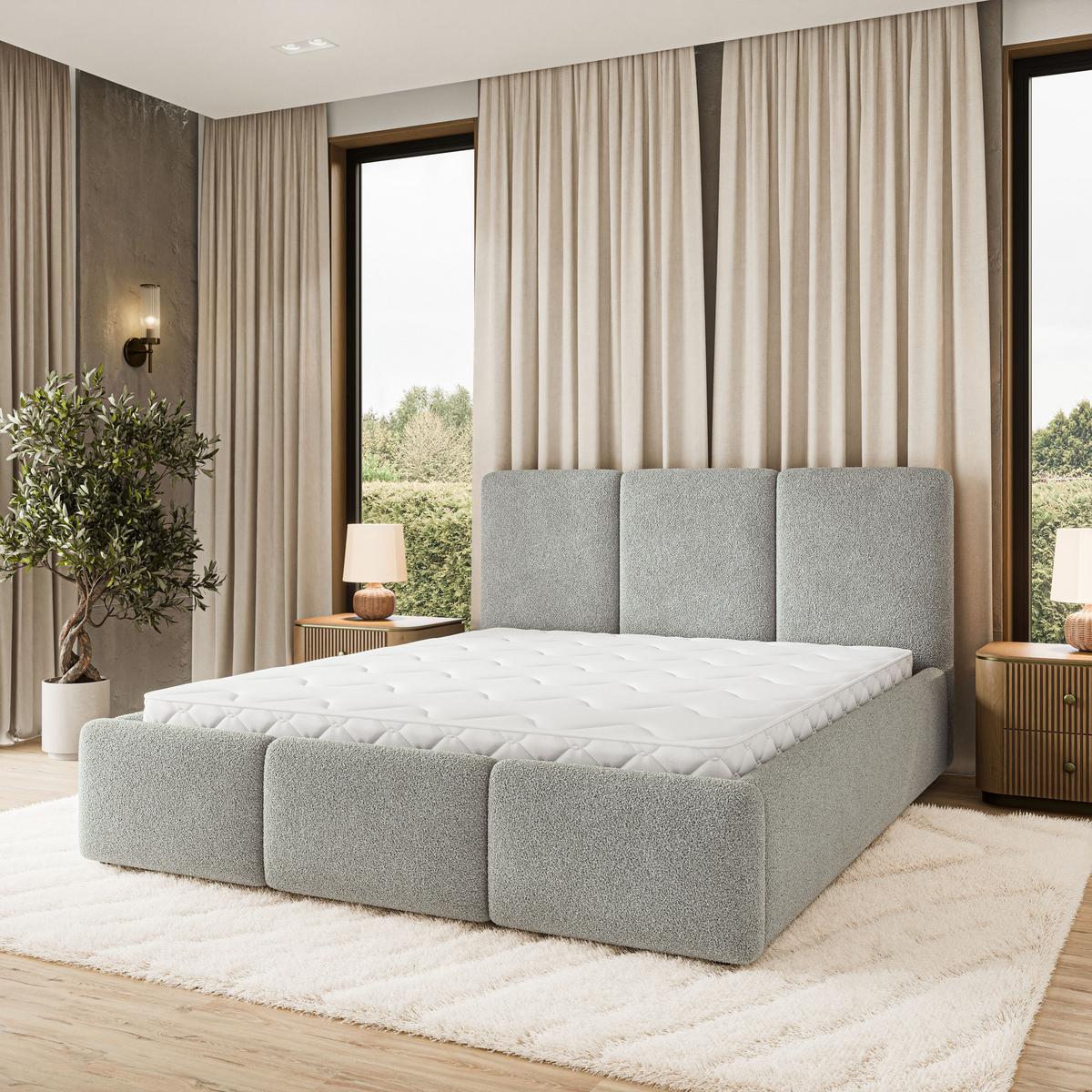 POLSTERBETT MORENA Q 200x200 cm mit Bettkästen - Hellgrau - Hellgrau, Holz (200/200cm) - MASSENO