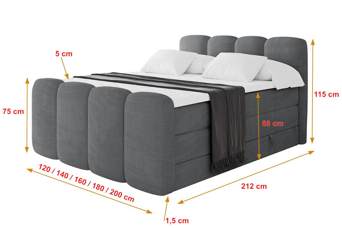 BOXBETT mit Matratze H3|H4 und Lattenrost - NINA-Z KING - 160x200 cm Poso - Dunkelgrau - Taupe, Holzwerkstoff (160/200cm)