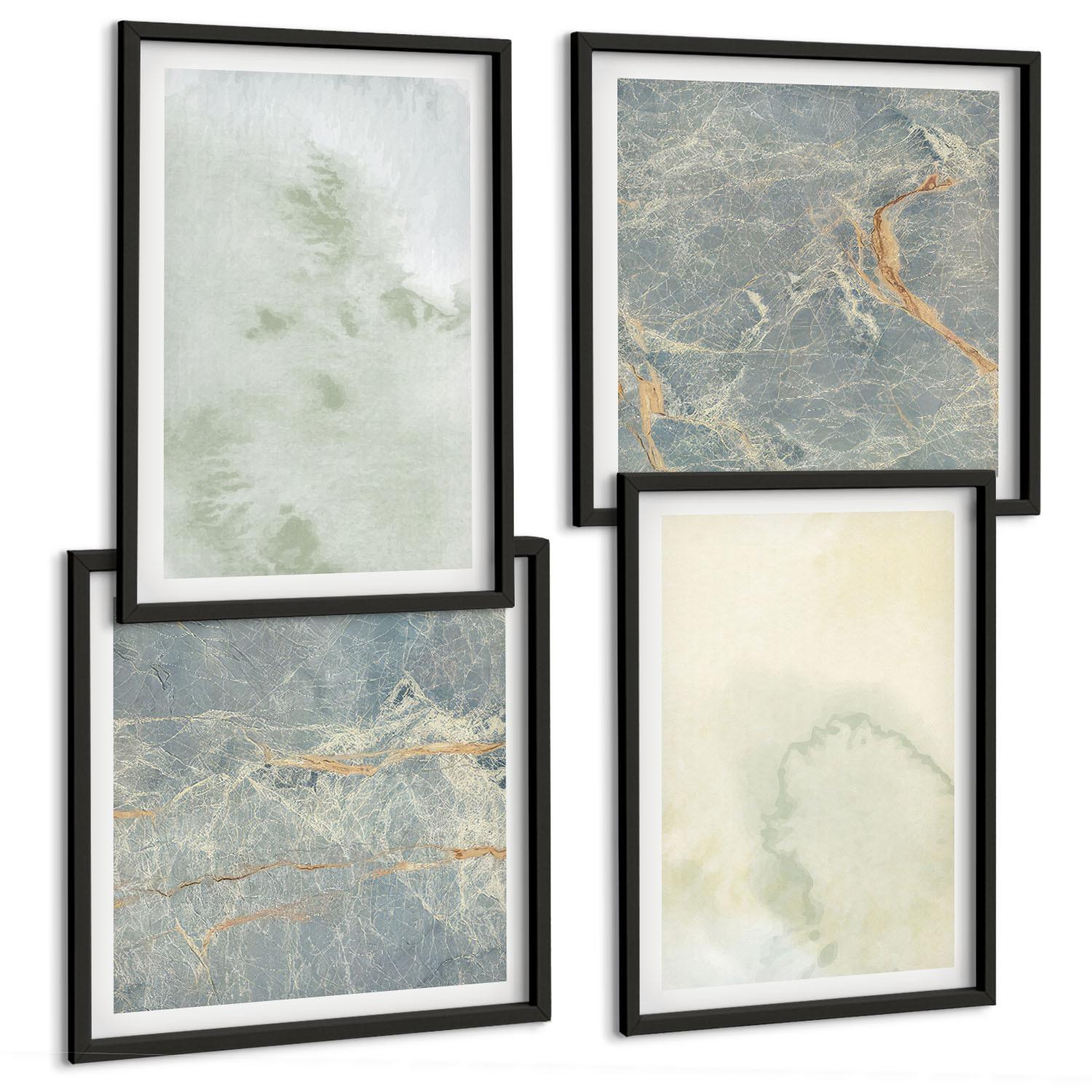 BILDER SET 4er Set - 50x50 cm & 40x60 cm Schwarzer Rahmen - Pastellfarben auf Aquarellleinwand - Schwarz, Kunststoff (50/50cm) - TULUP