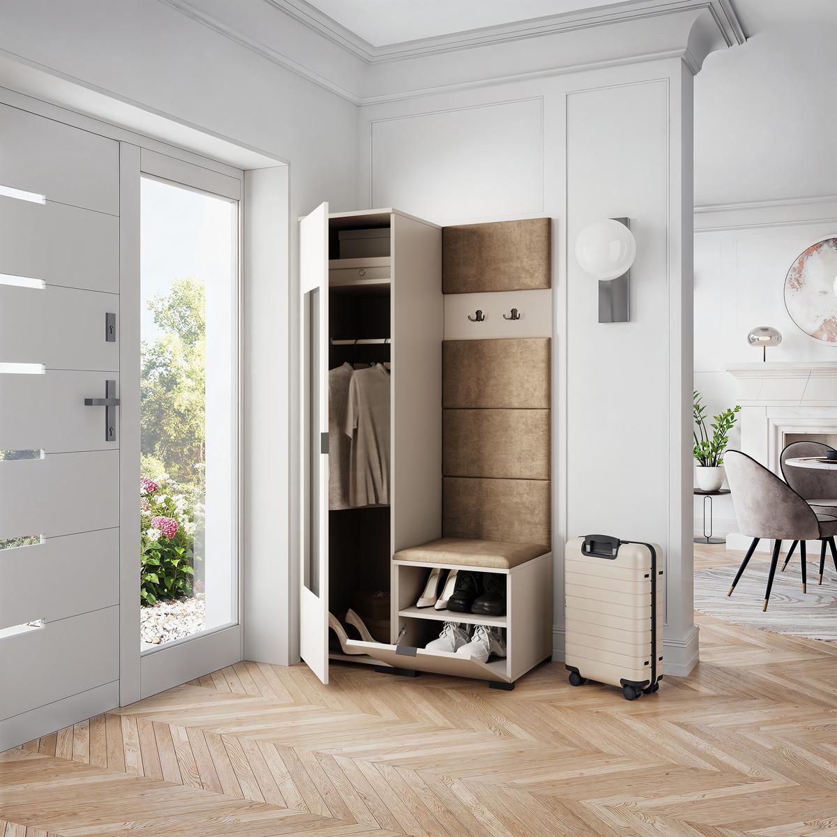 GARDEROBENSCHRANK VIRA 95/181/51 cm Modern Garderobe-Set Kaschmir - Kaschmir/Mokka, Holzwerkstoff (95/181/51cm) - MASSENO