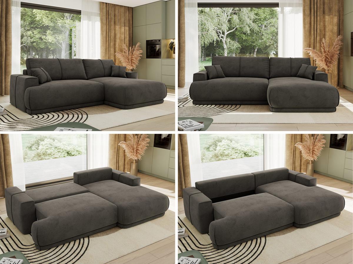 ECKSCHLAFSOFA RINA L Dunkelgrau Velvet - rechts - Dunkelgrau/Schwarz, Kunststoff/Textil (172/266cm) - MKS