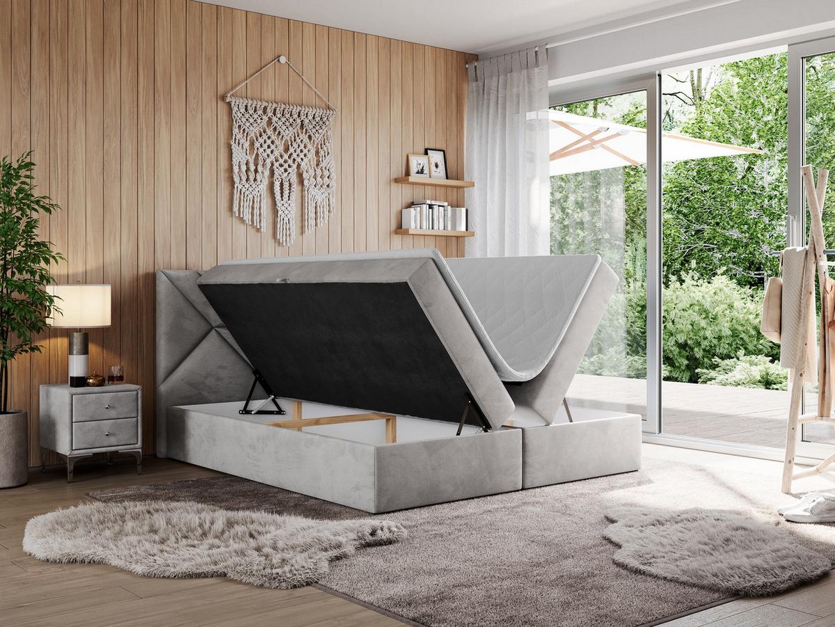 BOXBETT NEOMI 140/200 - Hellgrau Velvet - H3 - Visco - Hellgrau, Holz/Textil (140/200cm)