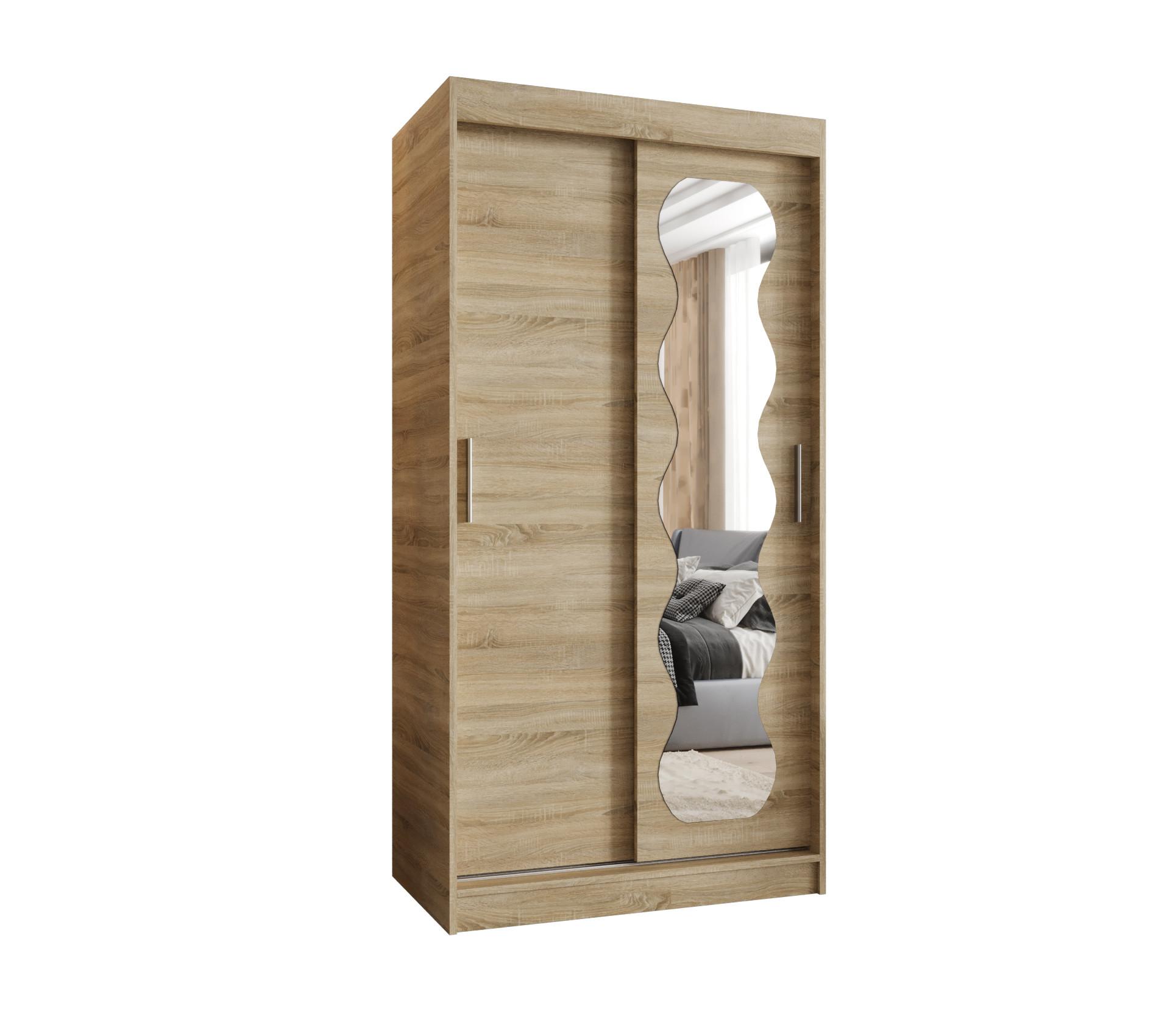 SCHIEBETÜRENSCHRANK mit Spiegel SPOTI 200/100/62 2-türig - Silberfarben/Sonoma Eiche, Holz (100/200/62cm) - MÖBEL KRYSPOL