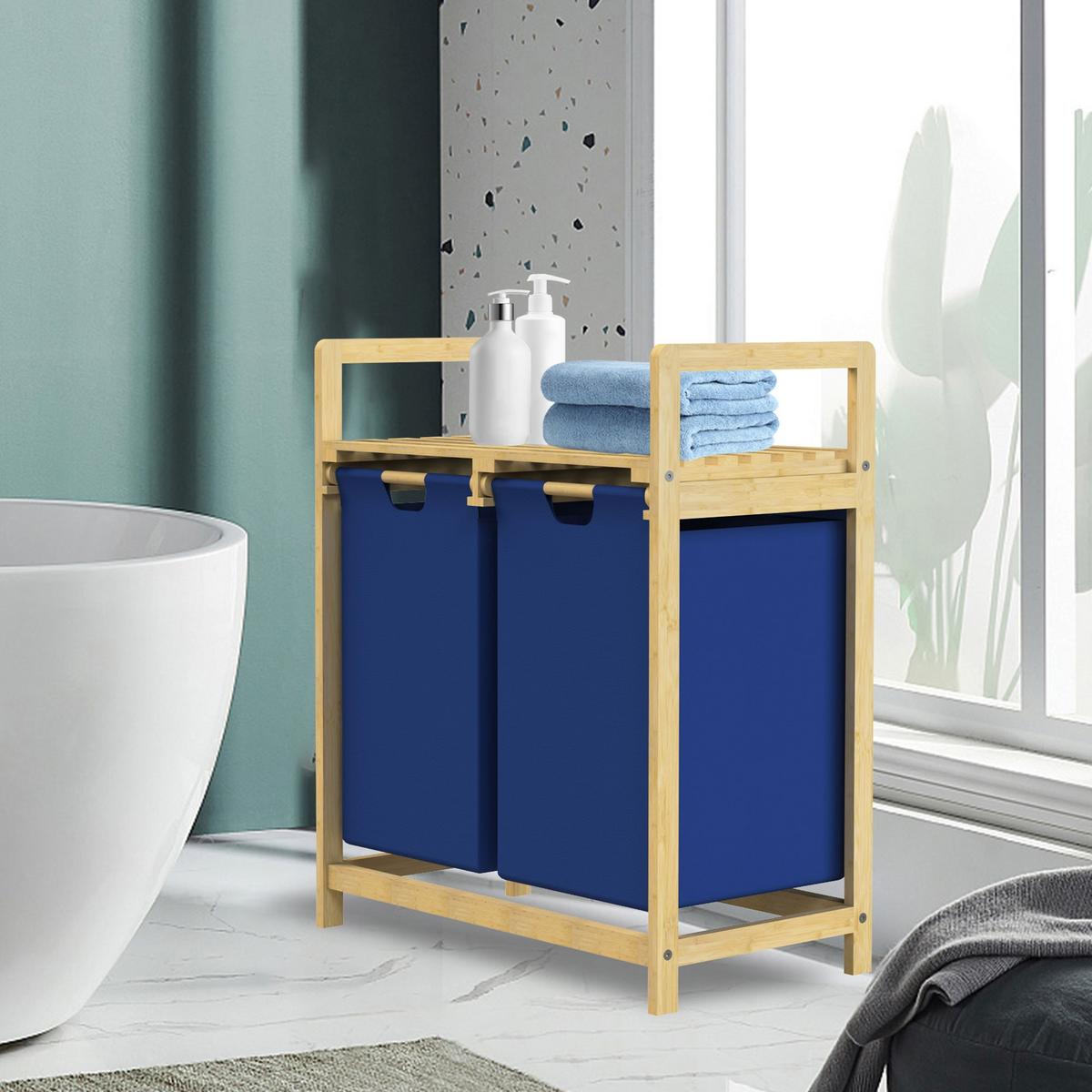 WÄSCHEKORB - Blau, Holz (33/73/63cm) - ML-DESIGN