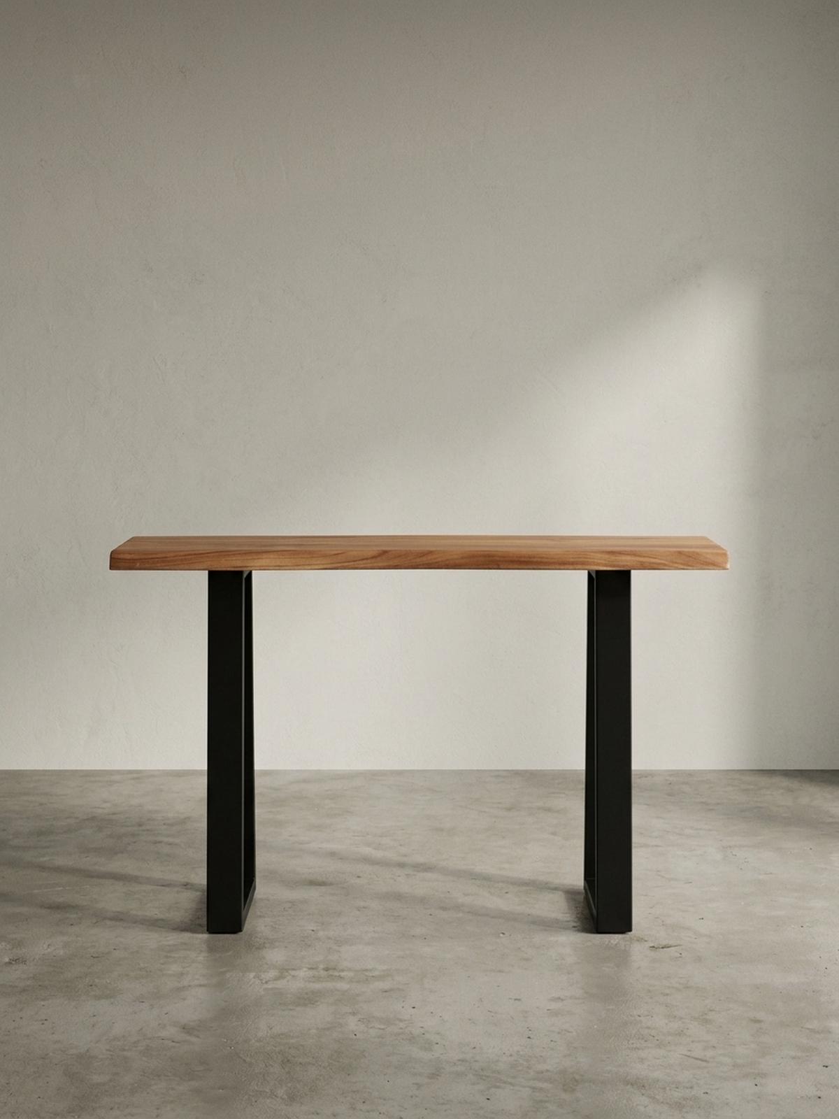 SCHREIBTISCH – Massivholz Akazie, 118x41 cm, Live-Edge Design, schmal - Schwarz/Braun, Holz/Metall (41/118/76cm) - KADIMA DESIGN