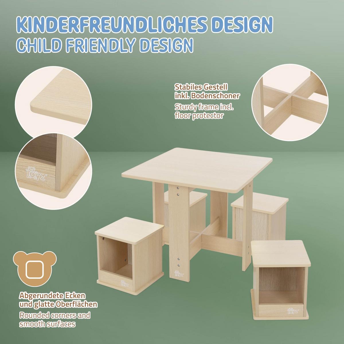 SITZGRUPPE Kinder - Naturfarben, Holz (58/50/58cm) - Joyz