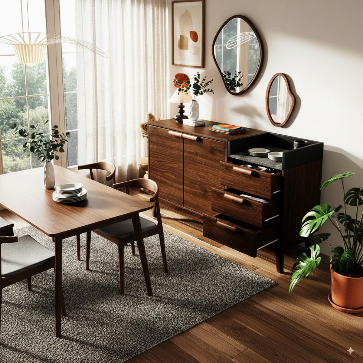 SIDEBOARD in Walnussoptik mit 2 Türen und 3 Schubladen - Braun, Holzwerkstoff (120/77/40cm) - Urban Meuble