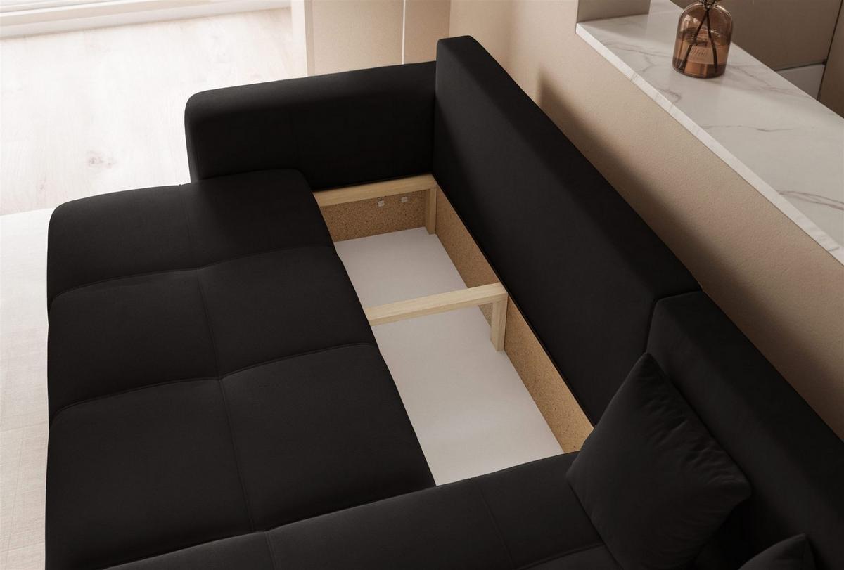 ECKSOFA Leros Mit Schlaffunktion - Schwarz, Holzwerkstoff/Textil (145/248cm) - Fun Möbel