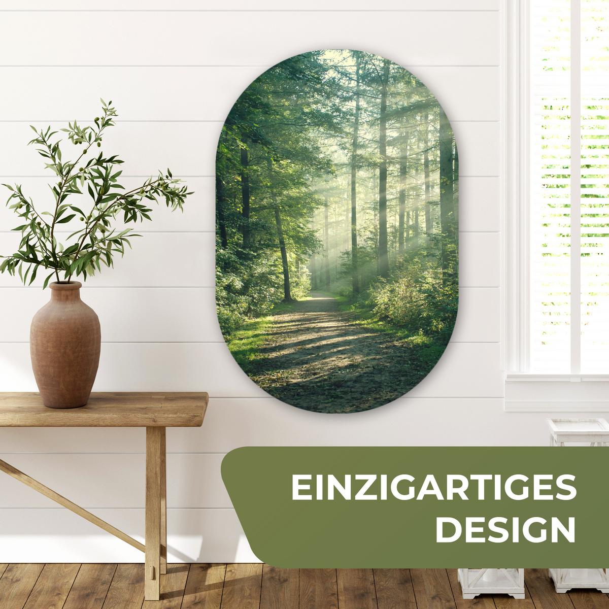 WANDBILD Wald - Weg - Sonne - Bäume - Grün - Natur Wanddeko Schlafzimmer 60x90 cm - Waldgrün, Kunststoff (60/90cm) - MuchoWow