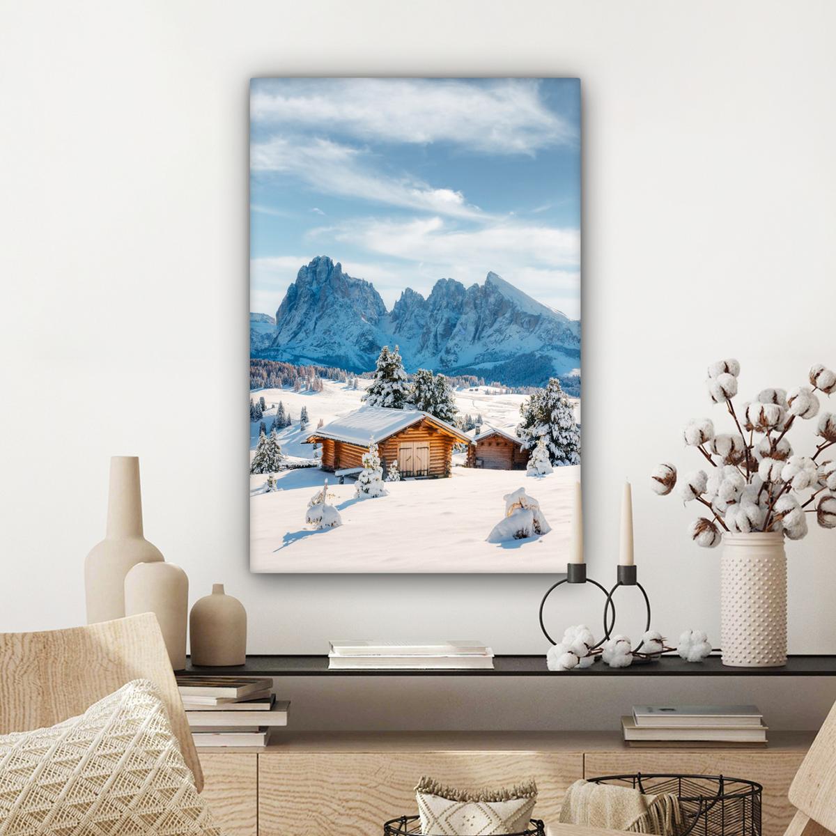 LEINWANDBILD Winter - Hütte - Berge - Aussicht - Schnee Wanddeko 40x60 cm - Eichefarben, Textil (40/60cm) - MuchoWow