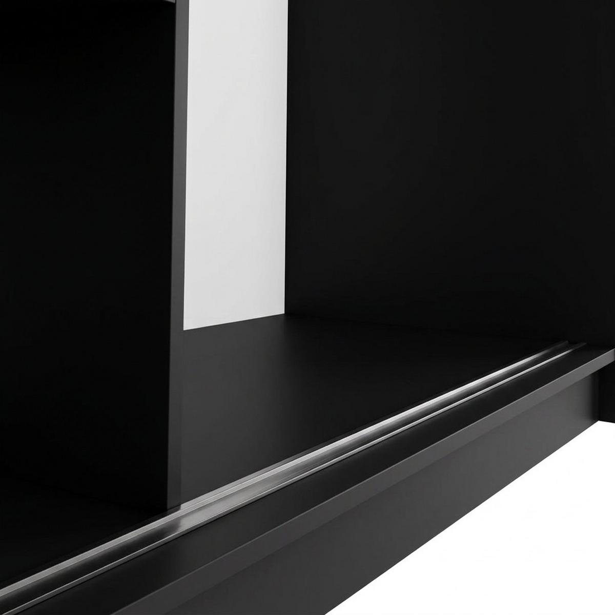 SCHWEBETÜRENSCHRANK Debra mit 3 Türen, 180/216/61 Schwarz mit Spiegel - Schwarz, Holzwerkstoff (180/216/61cm) - Beautysofa