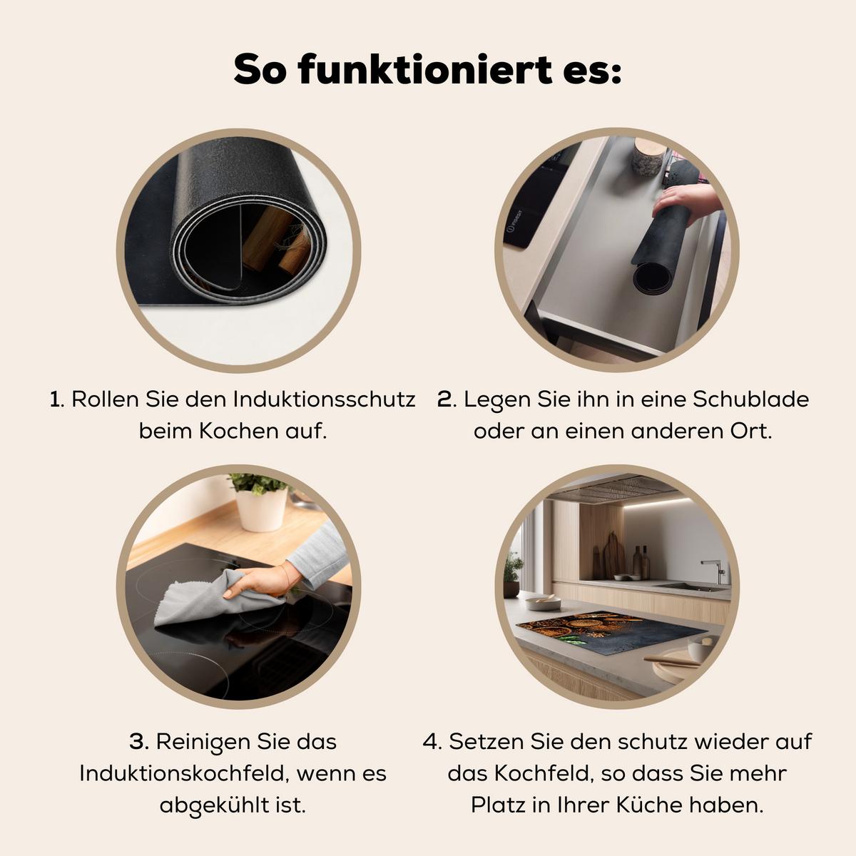 HERDABDECKPLATTE Zimt - Beton - Kaffee - Zimtstangen - Gewürze Herdabdeckung Induktionsfeld 75x52 cm - Mokka, Kunststoff (75/52/0.2cm) - MuchoWow