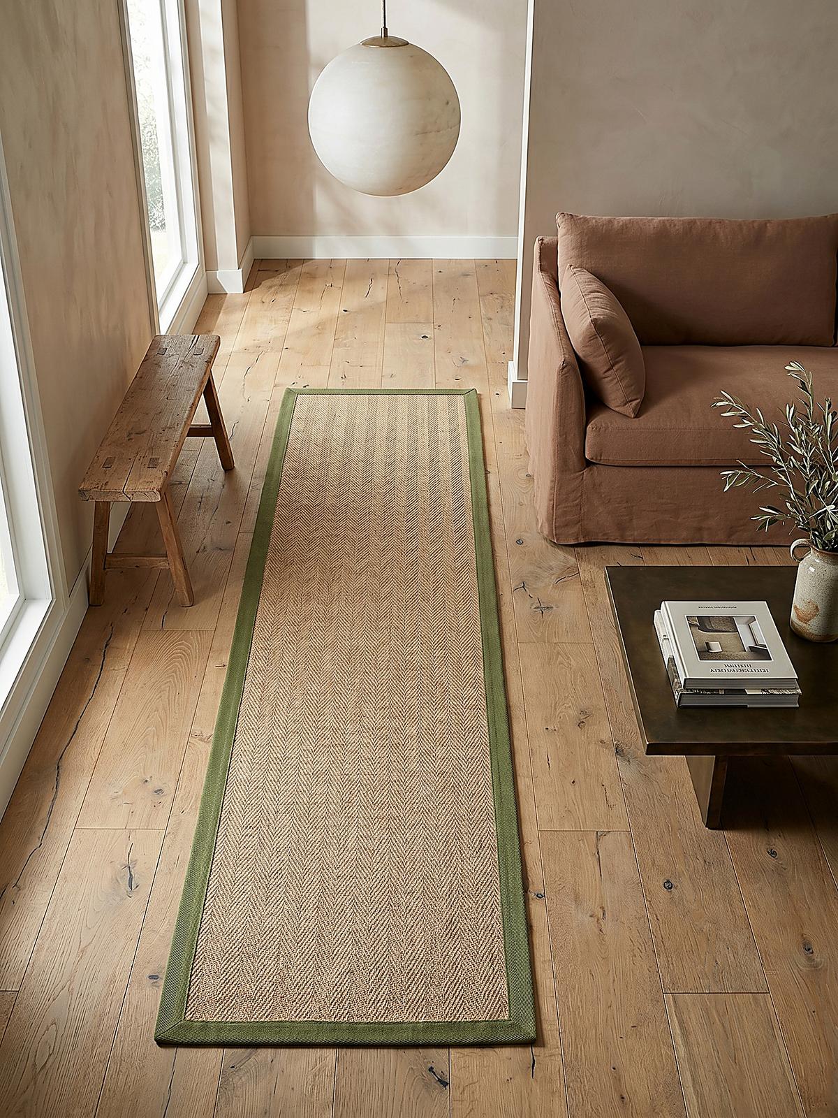 JUTETEPPICH TRENT, geometrisch, Braun-Grün, 60 x 230 cm - Naturfarben/Grün, Textil (60/230cm) - KADIMA DESIGN