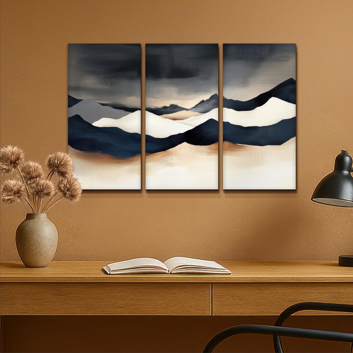 LEINWANDBILD 3er Set Landschaft - Abstrakt - Modern 90x60 cm - Dunkelblau, Textil (90/60cm) - MuchoWow