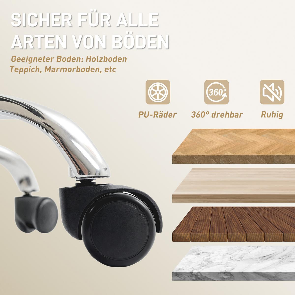 BÜROSTUHL Ergonomischer Schreibtischstuhl mit Verstellbar Rückenlehne Beige - Beige/Silberfarben, Kunststoff/Textil (66/121/72cm) - HOMCOM