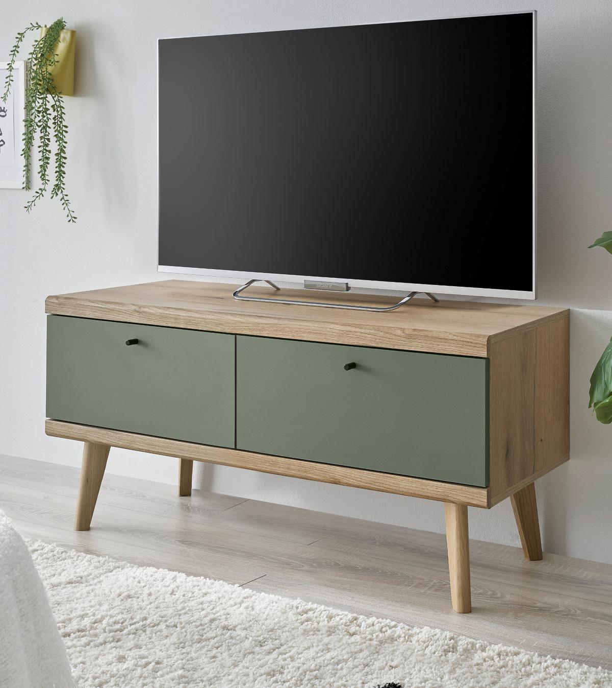 TV-LOWBOARD Salbei, Eiche Evoke, skandinavisch 107 cm, TV Unterschrank mit Stauraum - Dunkelgrün/Salbeigrün, Holz/Holzwerkstoff (107/50/40cm) - Furn.Design