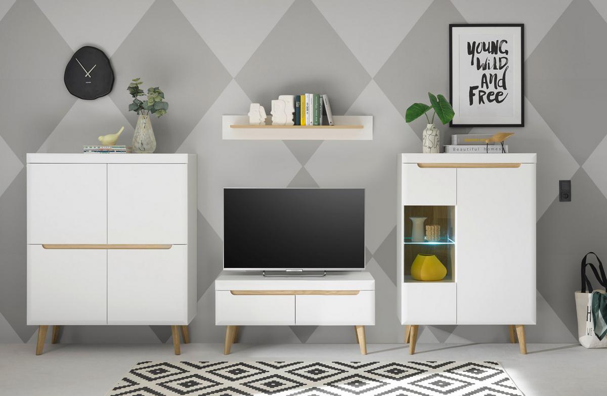 TV-LOWBOARD weiß matt, Eiche, skandinavisch 107 cm, TV-Unterteil mit Vollauszug - Eichefarben/Weiß, Holz/Holzwerkstoff (107/50/50cm) - Furn.Design