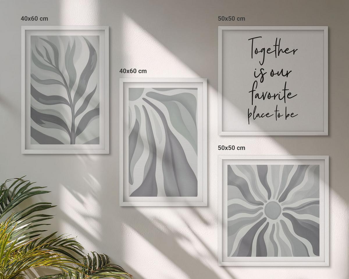 BILDER SET 4er Set - 50x50 cm & 40x60 cm Weißer Rahmen - Illustrationen mit floralen Pastellmustern - Weiß, Kunststoff (50/50cm) - TULUP
