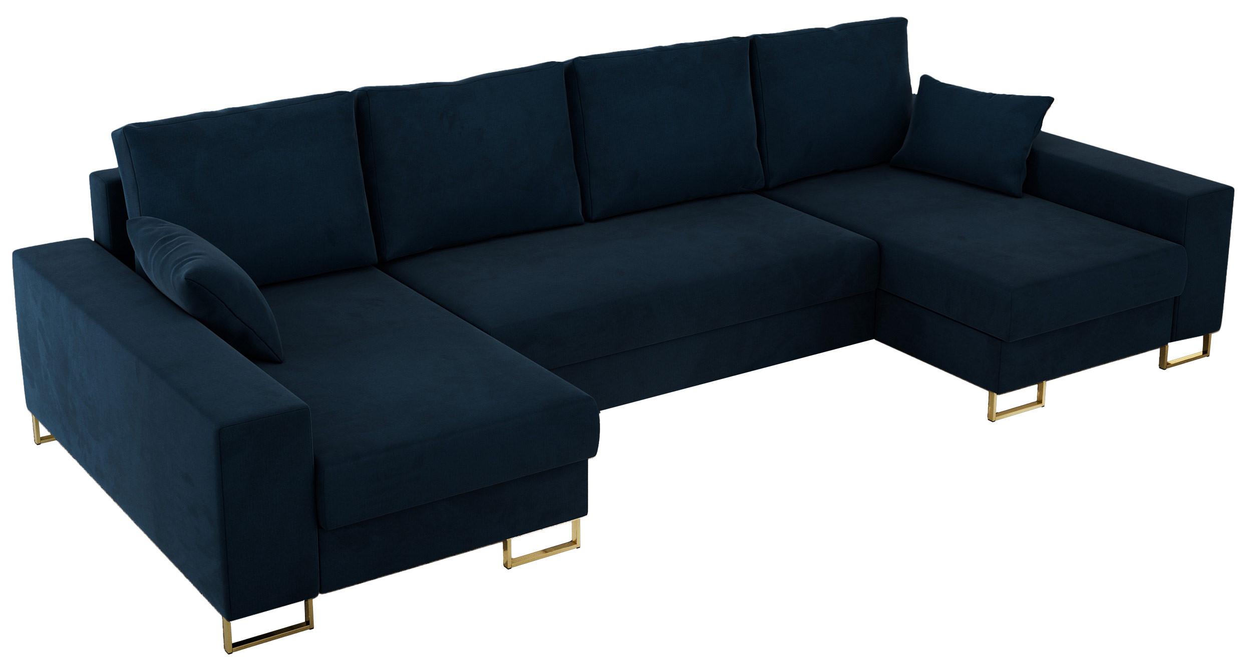 WOHNLANDSCHAFT DORIAN U Velvet Dunkelblau - Goldfarben/Dunkelblau, Textil/Metall (312/85/138cm) - MKS