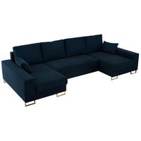 WOHNLANDSCHAFT DORIAN U Velvet Dunkelblau - Goldfarben/Dunkelblau, Textil/Metall (312/85/138cm) - MKS