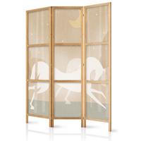 PARAVENT Japanischer 3-tlg 135x172 cm Pferde Boho Stil - Beige, Holz/Textil (135/172/3cm) - Muralo