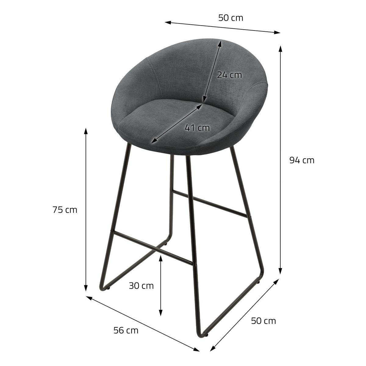 BARHOCKER 2er Set Anthrazit mit Stoffbezug - Anthrazit/Schwarz, Metall (56/94/50cm) - ML-DESIGN