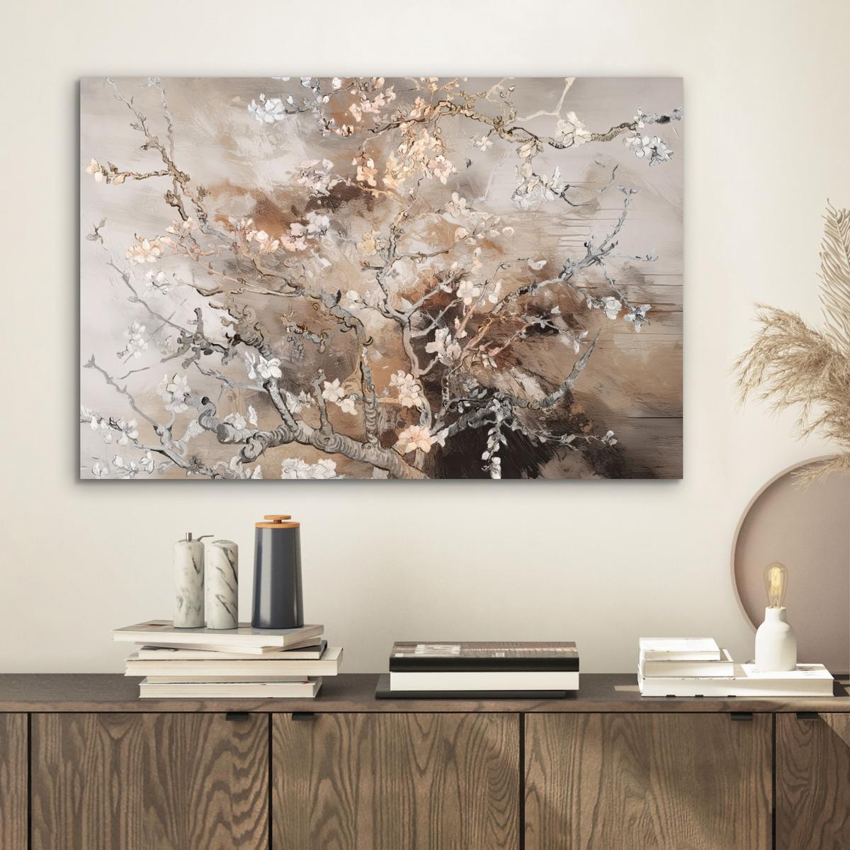METALLBILD Mandelblüte - Kunst - Van Gogh - Beige - Abstrakt Wandbild 60x40 cm - Braun, Metall (60/40cm) - MuchoWow