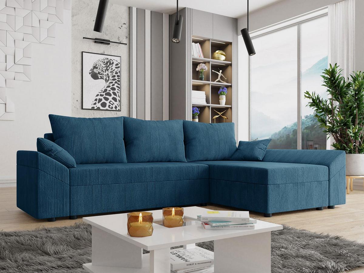 ECKSOFA Dante L Cord - Blau/Schwarz, Holz/Kunststoff (240/140cm) - MIRJAN24