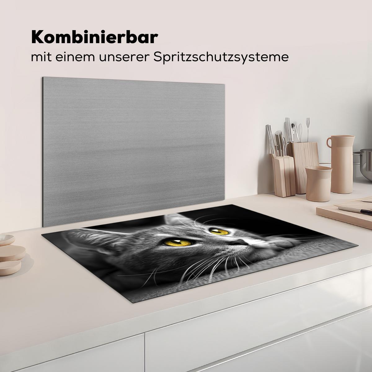 HERDABDECKPLATTE Katze - Grau - Tiere - Katze Abdeckung Ceranfeld 81.2x52 cm - Grau, Kunststoff (81.2/52/0.2cm) - MuchoWow