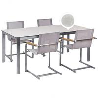 GARTENMÖBEL SET 4-Sitzer Keramik-Glas weiß Textil beige Cosoleto - Beige/Silberfarben, Glas - Beliani