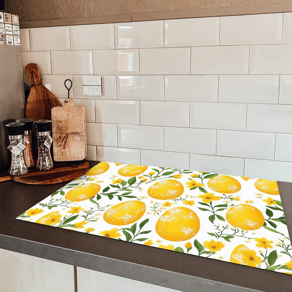 HERDABDECKPLATTE Blumen - Ostereier - Gelb Induktionsmatte 77x51 cm - Gelb, Kunststoff (77/51/0.2cm) - MuchoWow