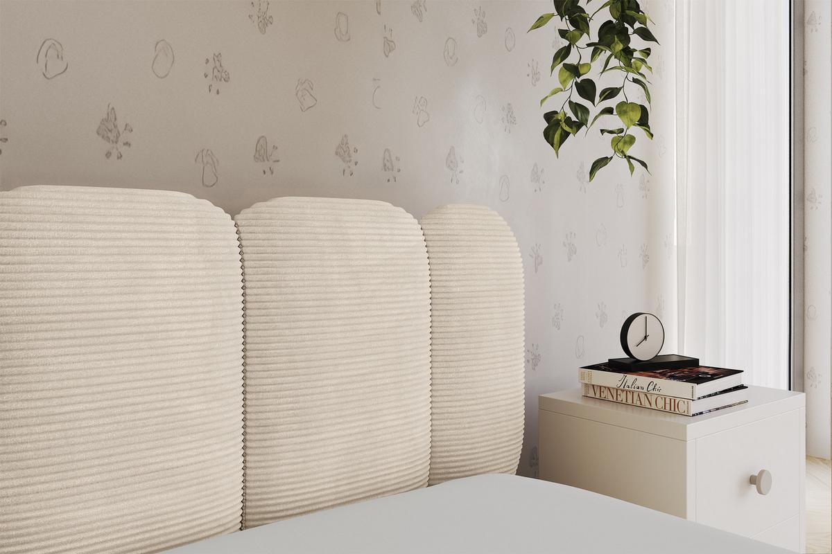 EINZELLBETT Jugendbett mit Bettkasten, Links - AVRY 80x200 Beige - Creme, Holzwerkstoff/Textil (80/200cm) - ALTDECOR