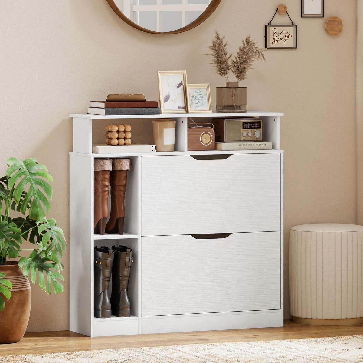 SCHUHSCHRANK aus MDF 89/25/92 cm Weiß - Weiß, Holzwerkstoff (25/92/89cm) - HOMCOM
