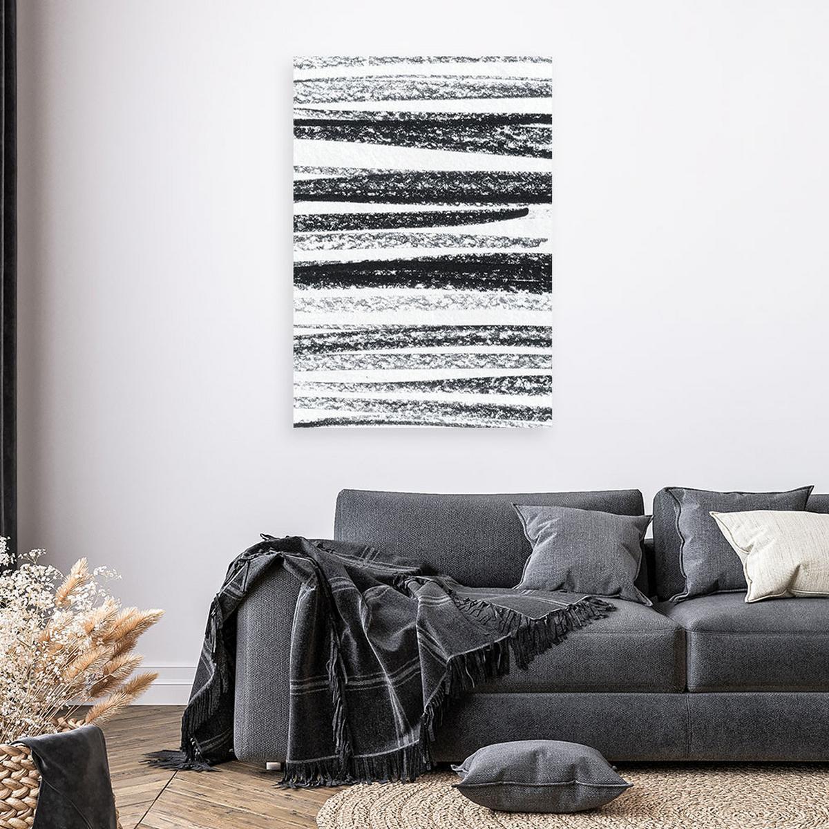 LEINWANDBILD Horizontale Linien-Abstraktion 40x60cm - Schwarz, Textil (40/60cm) - Feeby