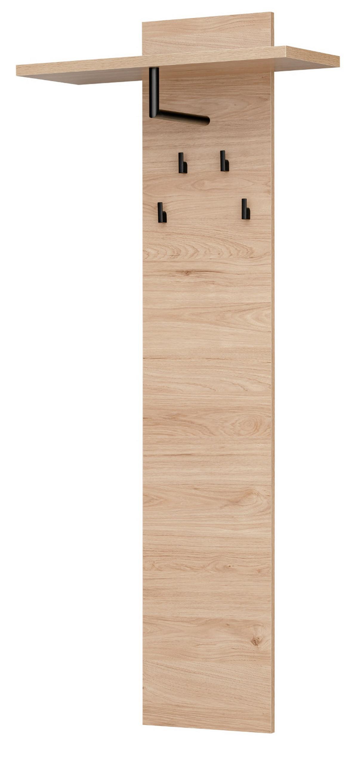 GARDEROBE Set 3-teilig Eiche Jackson, schwarz 140 cm, Garderobenkombination mit 3D-Lamellen - Eichefarben/Schwarz, Holzwerkstoff/Kunststoff (130/202/35cm) - Furn.Design