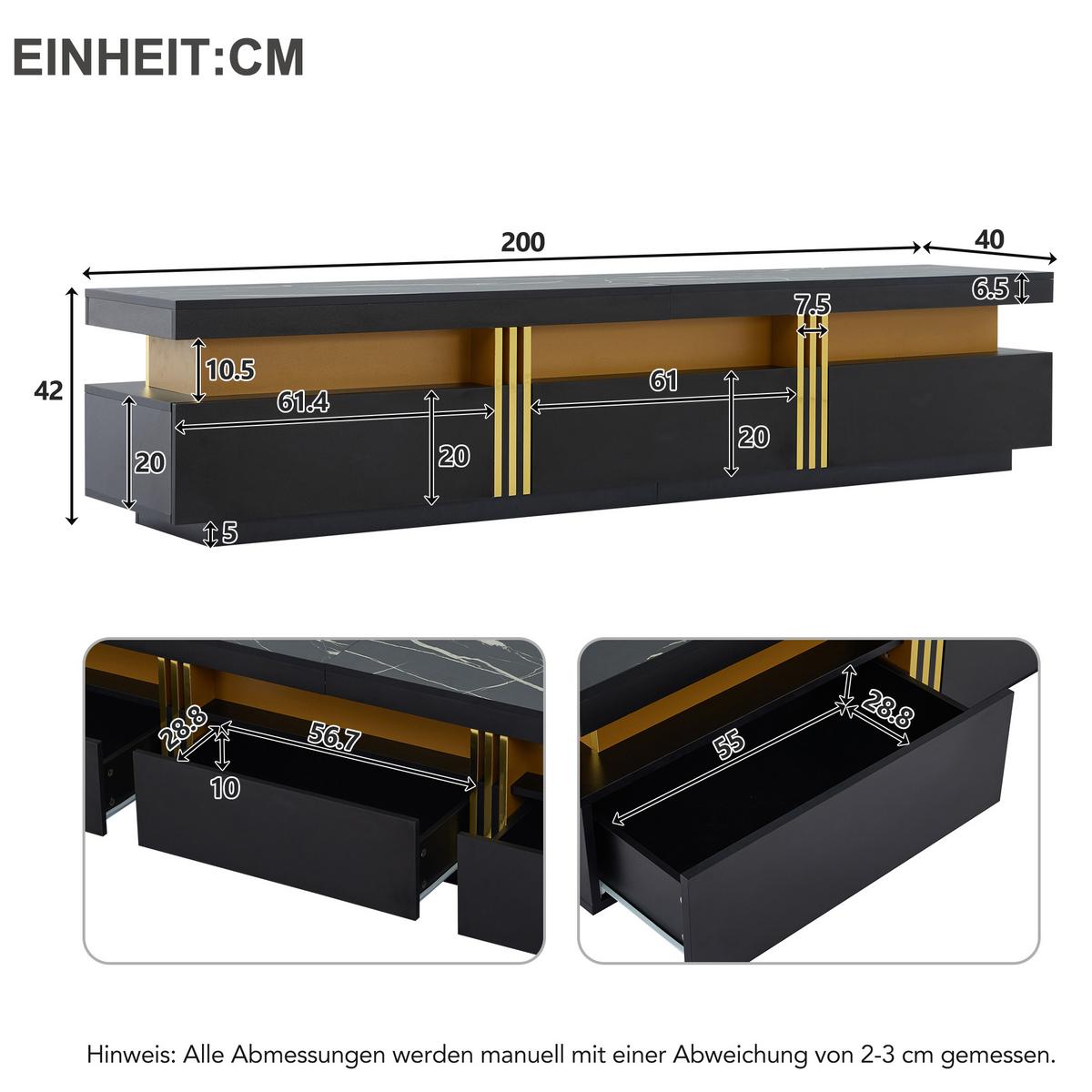 SIDEBOARD mit Marmoroptik und Goldakzenten, 120/40/42 cm - Schwarz, Holzwerkstoff (40/42/200cm) - Urban Meuble