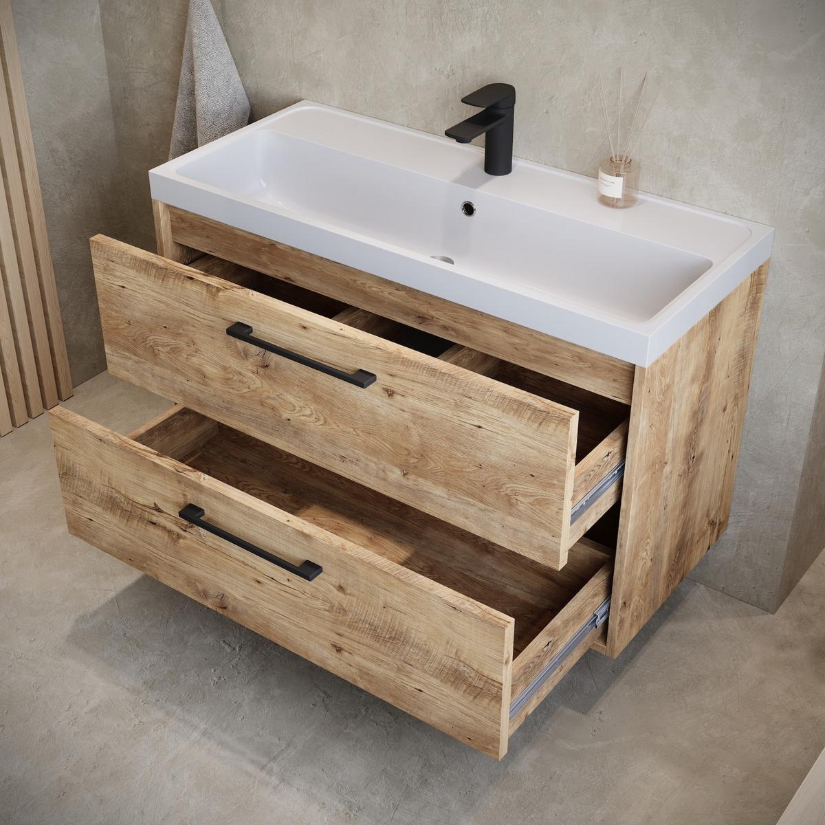 BADMÖBEL-SET Florence 2 Teile Kastanien Eiche - 80 x 35 x 51 cm - Eichefarben, Holz (80/55/40cm) - Badplaats