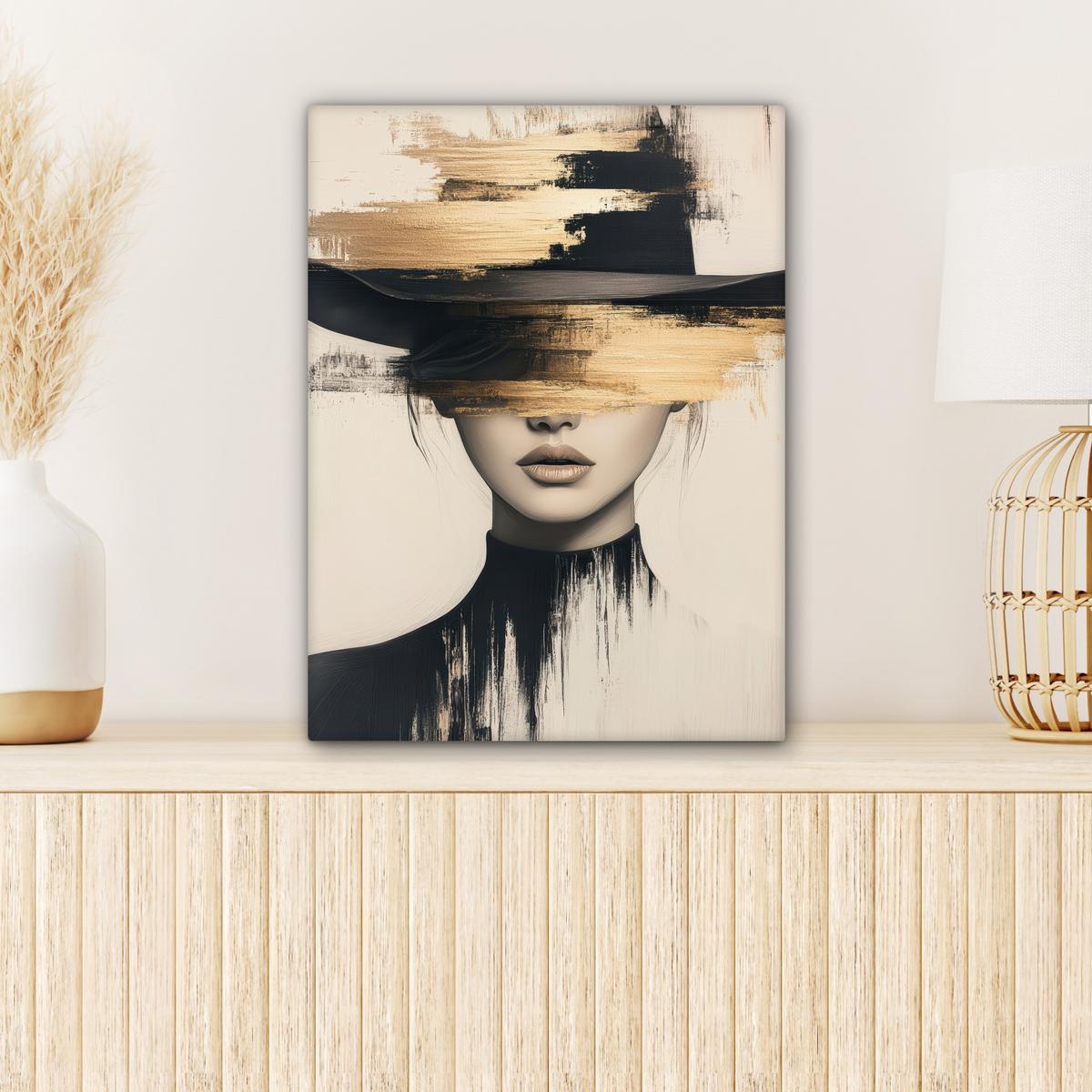 LEINWANDBILD Frau - Hut - Farbe Room Decor 30x40 cm - Goldfarben, Textil (30/40cm) - MuchoWow