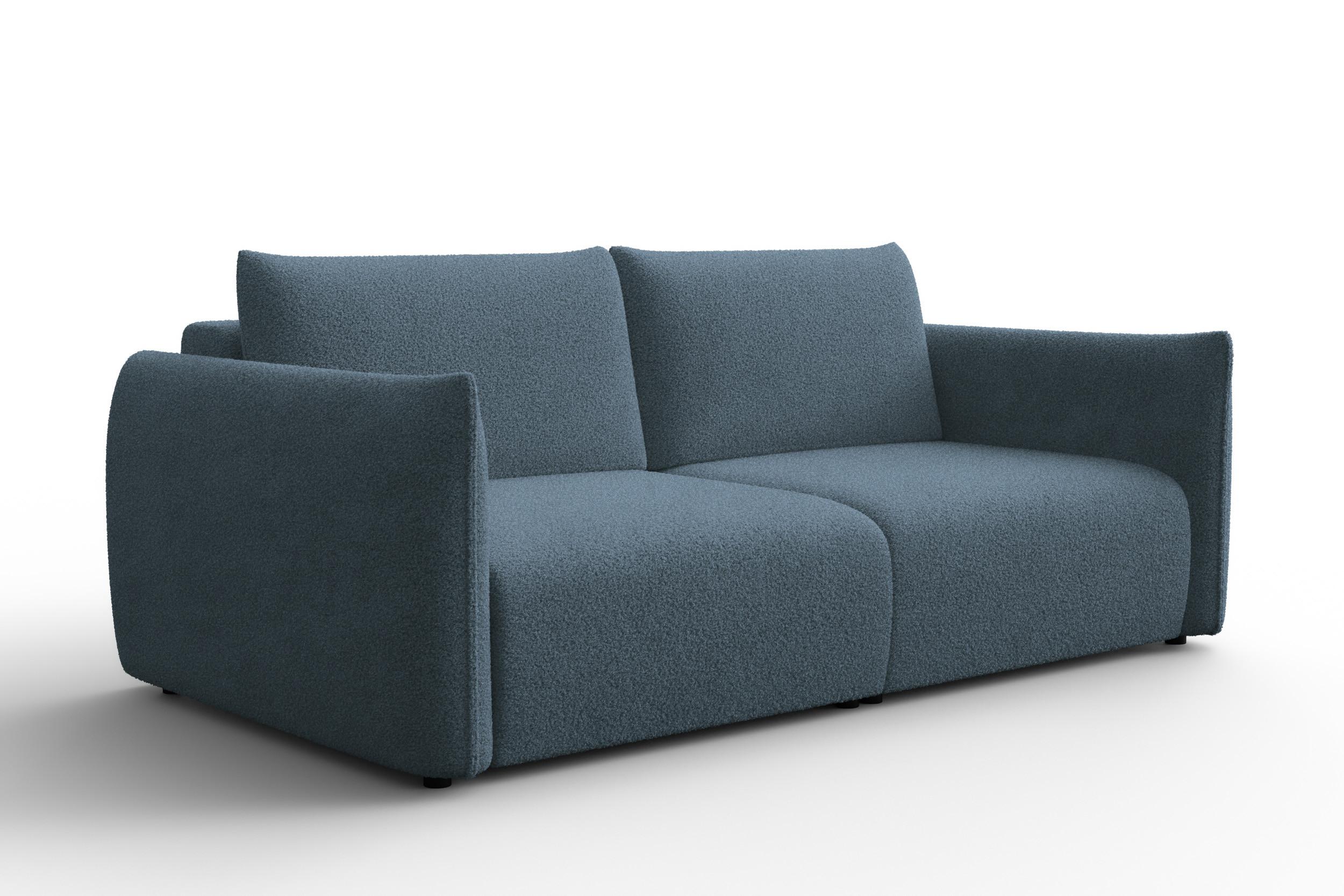 SOFA TAUER 3-Sitzer, Bouclé-Stoff blau - Blau/Schwarz, Holz/Textil (206/84/112cm) - Courtois Laville