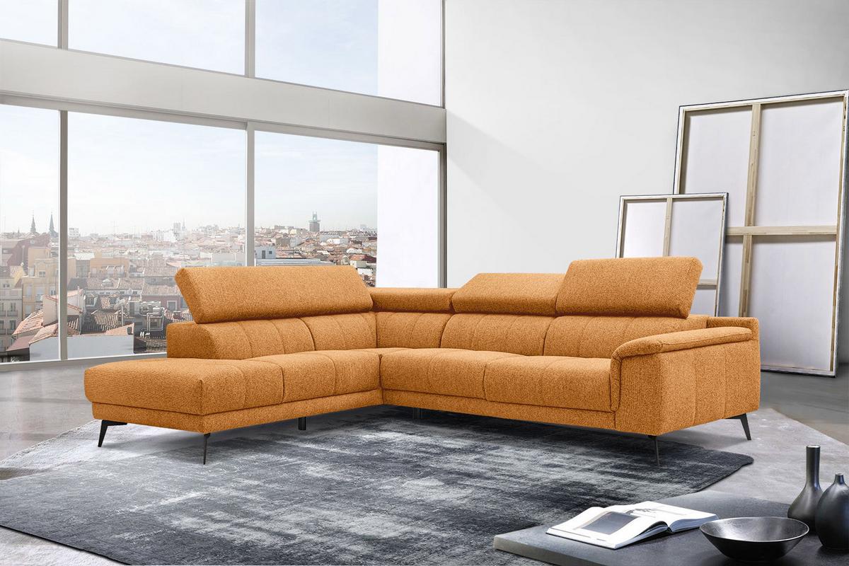 ECKSOFA FIERO 5-Sitzer, orange - Schwarz/Orange, Holzwerkstoff/Textil (158/269cm) - Wozimo