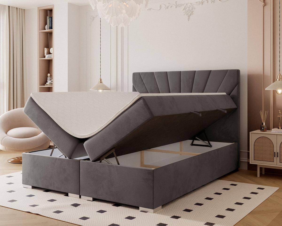 BOXBETT 160x200 cm mit Topper - Dunkelgrau, Holzwerkstoff/Textil (200/200cm) - Idohome