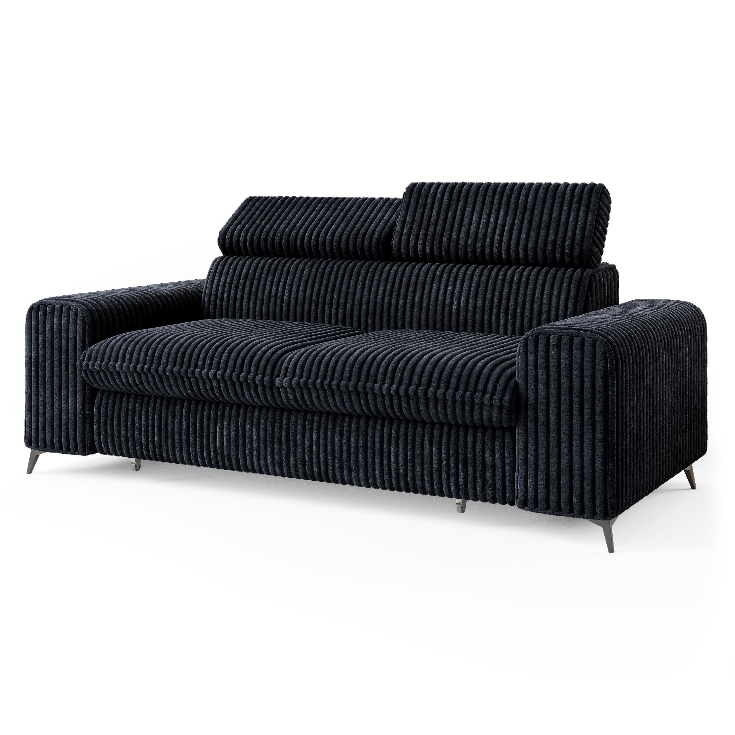 BETTSOFA BENETE Schwarz Cordstoff mit Schlaffunktion - Schwarz, Holz/Textil (191/89/92cm) - MASSENO
