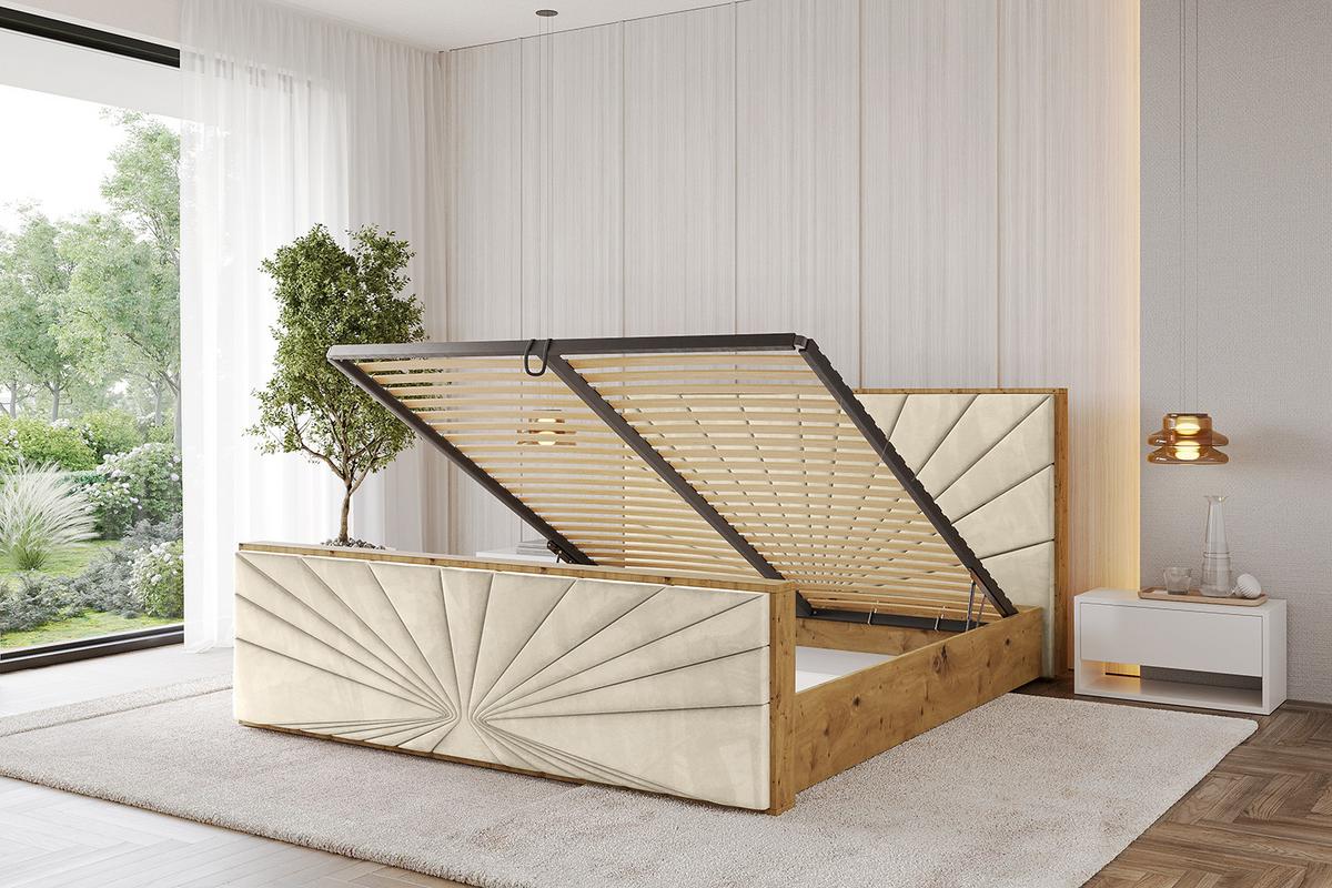 POLSTERBETT mit Bettkasten, Fußteil und Lattenrost, Boxbett mit Matratze H3/H4 - ENZO6-Z 120x200 Beige - Ecru, Holzwerkstoff/Textil (120/200cm) - ALTDECOR