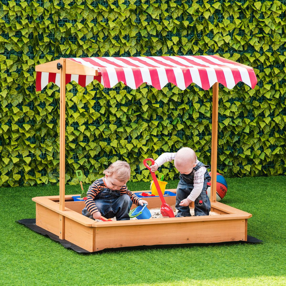 SANDKASTEN Sandkiste mit Dach Holz für Kinder 3-7 Jahre Bodenloses Design Gelb - Gelb, Holz (107.5/107.5/110cm) - Outsunny