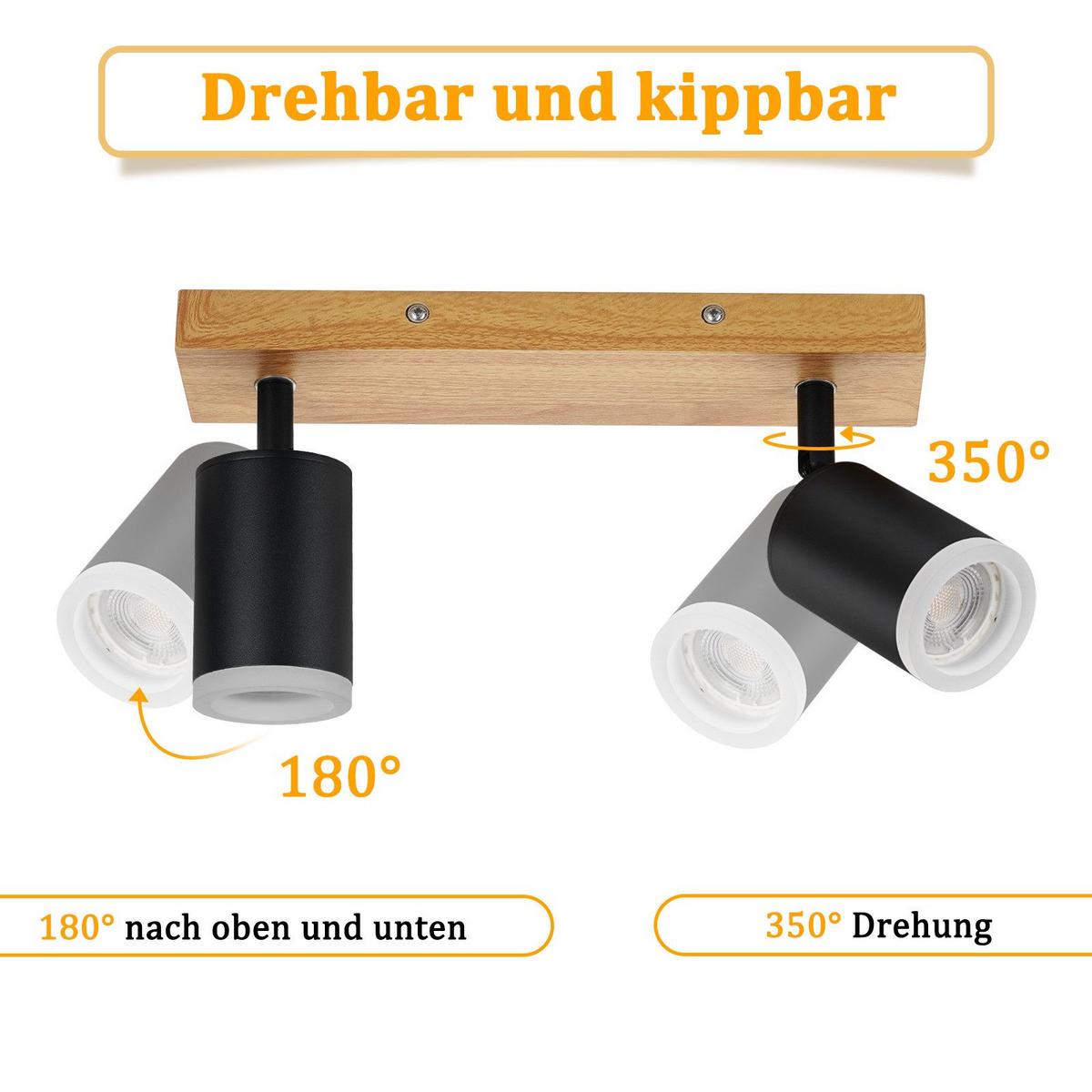 DECKENSTRAHLER Darmstadt 2-flammig 28/6/15 cm - Schwarz, Holz (28/6/15cm) - Nettlife