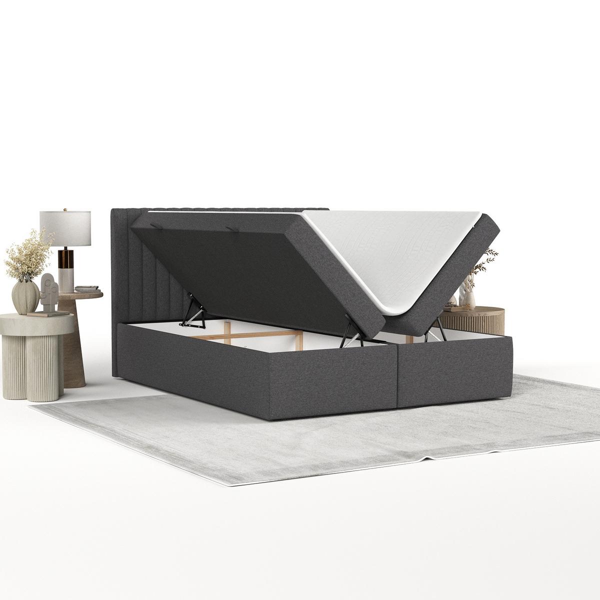 BOXBETT Maldon 140/200 cm Anthrazit im Megan Stoff - Anthrazit/Schwarz, Holz/Holzwerkstoff (140/200cm) - AltaBeds