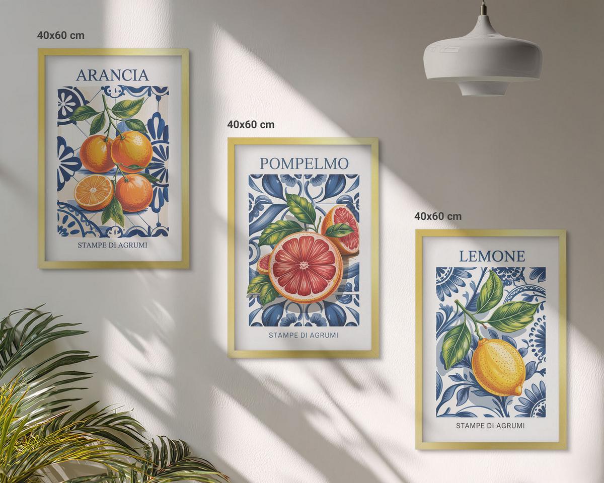 BILDER SET 3er Set - 40x60 cm Goldrahmen - Italienische Zitrus-Modeplakate - Goldfarben, Kunststoff (40/60cm) - TULUP