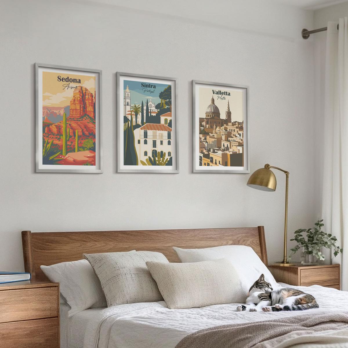 BILDER SET 3er Set - 40x60 cm Silberner Rahmen - Ansichten Sedona Sintra Valletta Retro - Silberfarben, Kunststoff (40/60cm) - TULUP