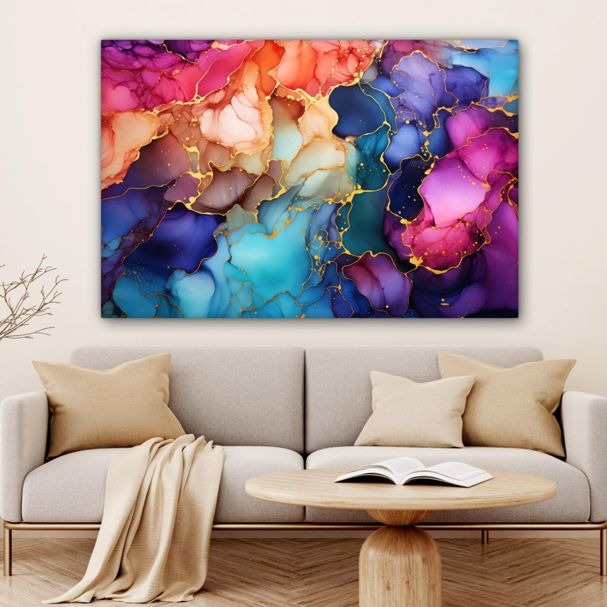 LEINWANDBILD Marmor - Bunt - Abstrakt Groß 140x90 cm - Multicolor, Textil (140/90cm) - MuchoWow