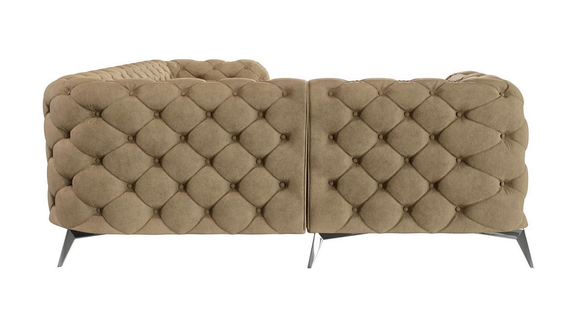 ECKSOFA Chesterfield Laura Beige Samt, Ottomane Links - Beige/Silberfarben, Holz/Textil (264/204cm) - S-Style Möbel